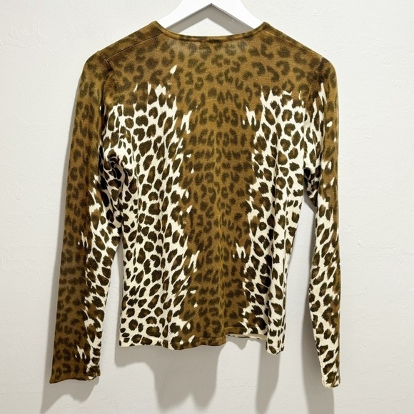 Vtg CAROLYN TAYLOR Women’s Brown Ivory Animal Print Cardigan Unique Buttons Sz M - Picture 3 of 7